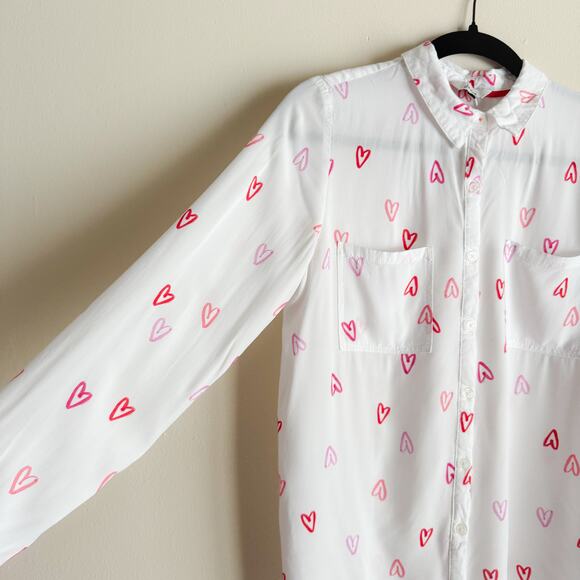 Joules White + Pink Heart Print Elvina Button Down Woven Love Valentines Blouse - Picture 3 of 10